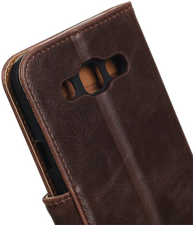 Mocca Pull-Up PU booktype wallet hoesje voor Samsung Galaxy E5