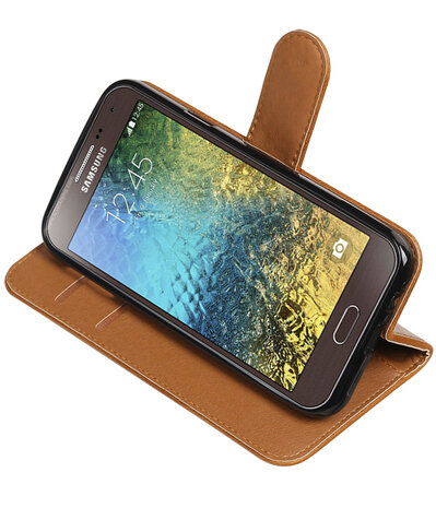 Bruin Pull-Up PU booktype wallet hoesje voor Samsung Galaxy E5