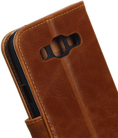 Bruin Pull-Up PU booktype wallet hoesje voor Samsung Galaxy E5