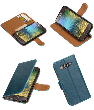 Blauw Pull-Up PU booktype wallet hoesje voor Samsung Galaxy E5