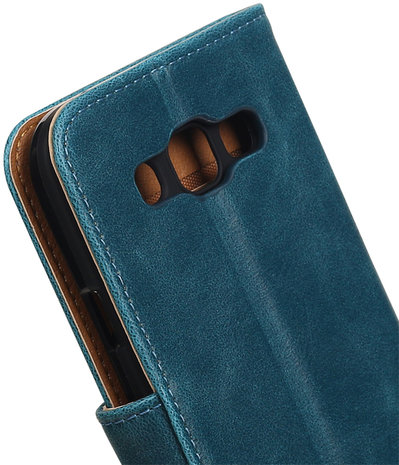 Blauw Pull-Up PU booktype wallet hoesje voor Samsung Galaxy E5