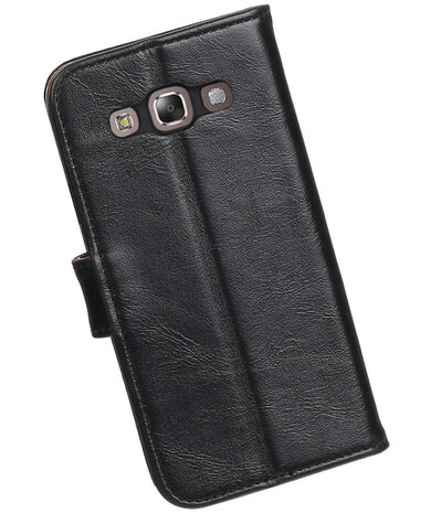 Zwart Pull-Up PU booktype wallet hoesje voor Samsung Galaxy E5