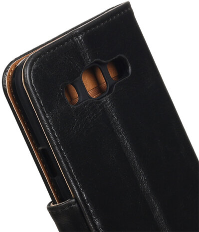 Zwart Pull-Up PU booktype wallet hoesje voor Samsung Galaxy E5