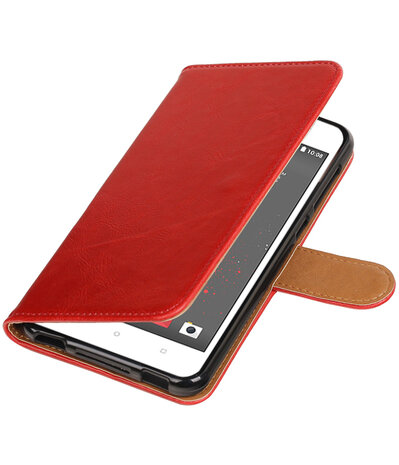 Rood Pull-Up PU booktype wallet hoesje voor HTC Desire 825