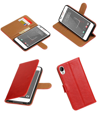 Rood Pull-Up PU booktype wallet hoesje voor HTC Desire 825