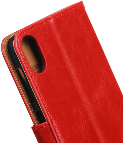 Rood Pull-Up PU booktype wallet hoesje voor HTC Desire 825