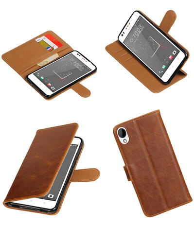 Bruin Pull-Up PU booktype wallet hoesje voor HTC Desire 825
