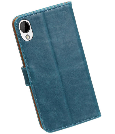 Blauw Pull-Up PU booktype wallet hoesje voor HTC Desire 825