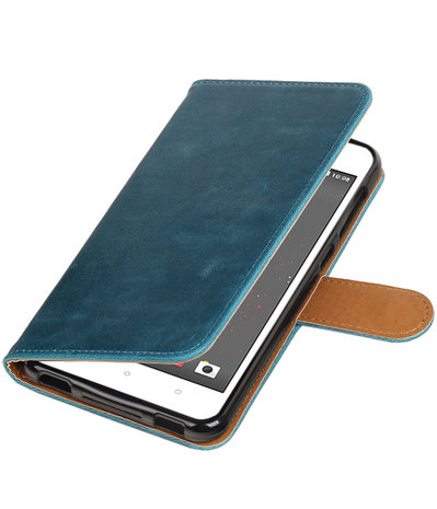 Blauw Pull-Up PU booktype wallet hoesje voor HTC Desire 825