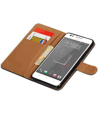 Zwart Pull-Up PU booktype wallet hoesje voor HTC Desire 825