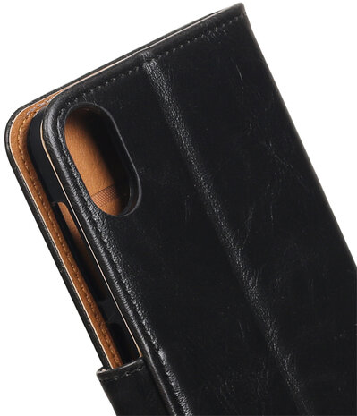 Zwart Pull-Up PU booktype wallet hoesje voor HTC Desire 825