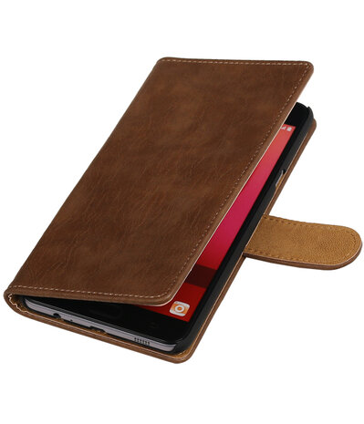 Bruin Hout booktype wallet cover hoesje voor HTC Desire 830