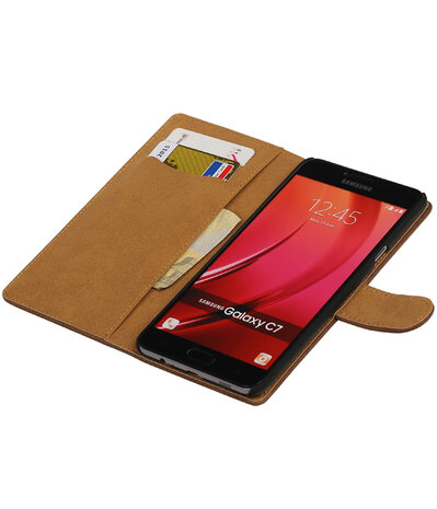 Bruin Hout booktype wallet cover hoesje voor HTC Desire 830