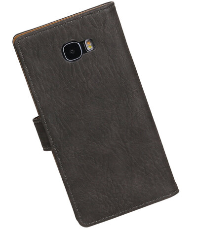 Grijs Hout booktype wallet cover hoesje voor Samsung Galaxy C7