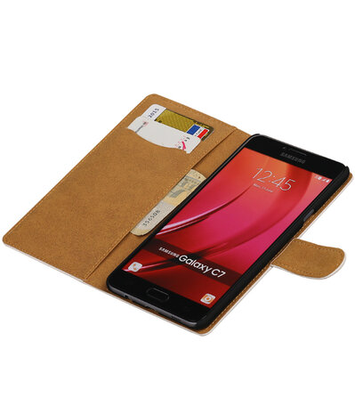 Wit Krokodil booktype wallet cover hoesje voor Samsung Galaxy C7