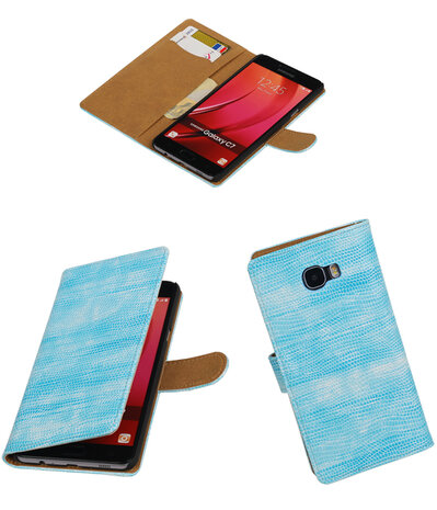 Turquoise Mini Slang booktype wallet cover hoesje voor Samsung Galaxy C7