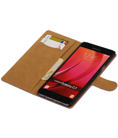 Paars Effen booktype wallet cover hoesje voor Samsung Galaxy C7