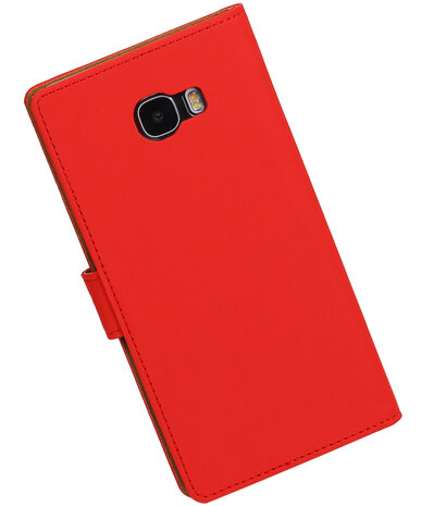 Rood Effen booktype wallet cover hoesje voor Samsung Galaxy C7