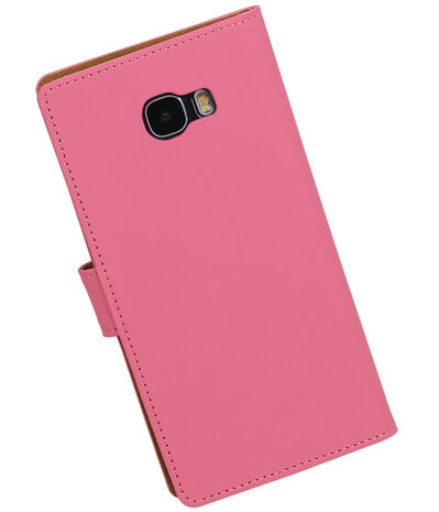 Roze Effen booktype wallet cover hoesje voor Samsung Galaxy C7