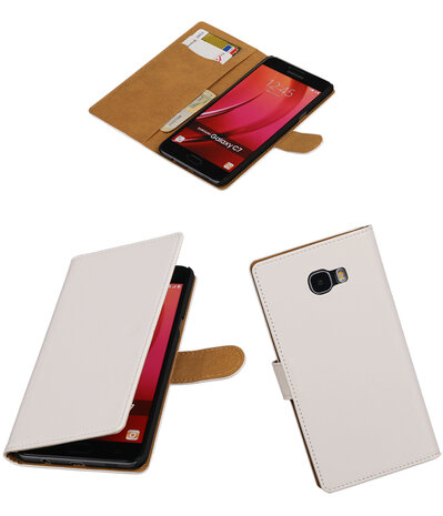 Wit Effen booktype wallet cover hoesje voor Samsung Galaxy C7