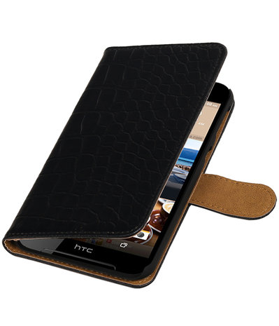 Zwart Krokodil booktype wallet cover hoesje voor HTC Desire 830