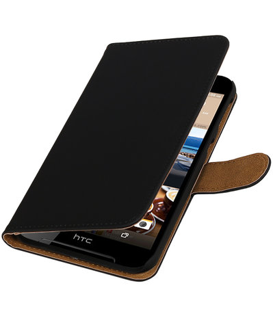 Zwart Effen booktype wallet cover hoesje voor HTC Desire 830