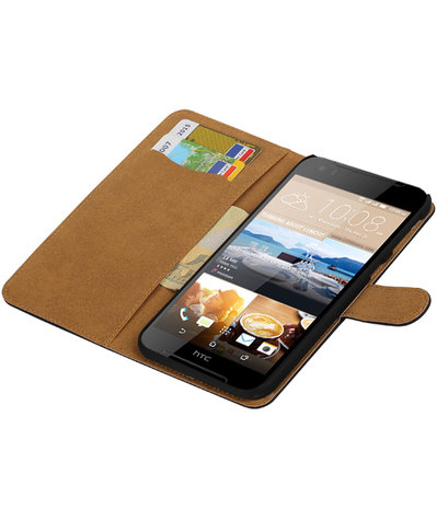 Zwart Effen booktype wallet cover hoesje voor HTC Desire 830