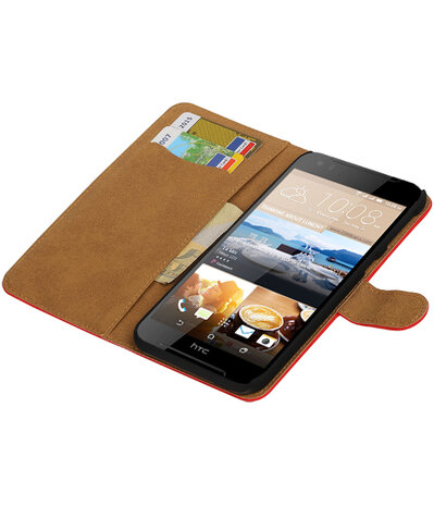 Rood Effen booktype wallet cover hoesje voor HTC Desire 830