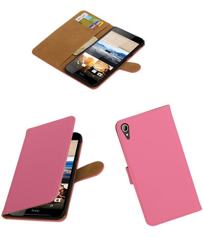 Roze Effen booktype wallet cover hoesje voor HTC Desire 830