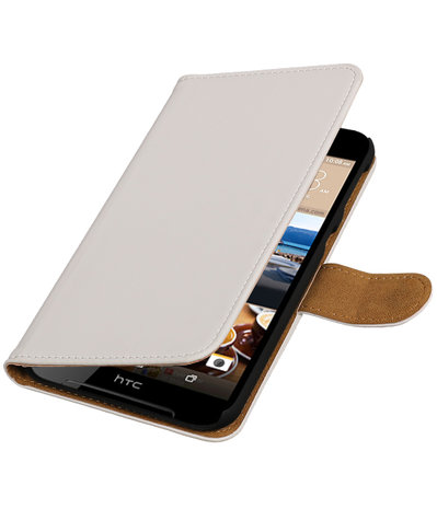 Wit Effen booktype wallet cover hoesje voor HTC Desire 830