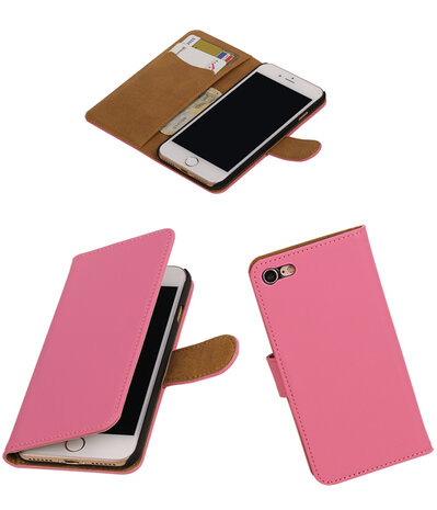 Roze Effen booktype wallet cover hoesje voor Apple iPhone 7