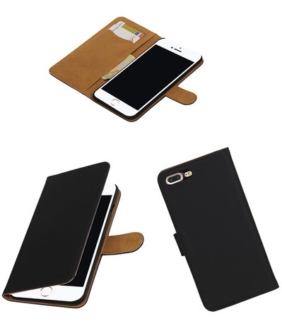 Zwart Effen booktype wallet cover hoesje voor Apple iPhone 7 Plus