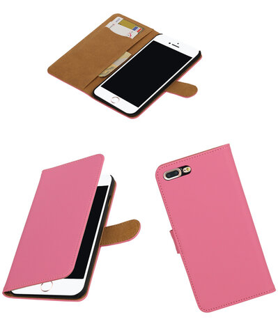 Roze Effen booktype wallet cover hoesje voor Apple iPhone 7 Plus