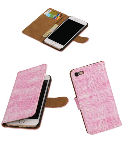 Roze Mini Slang booktype wallet cover hoesje voor Apple iPhone 7