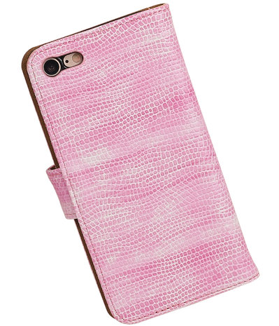 Roze Mini Slang booktype wallet cover hoesje voor Apple iPhone 7