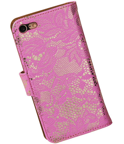 Roze Lace booktype wallet cover hoesje voor Apple iPhone 7