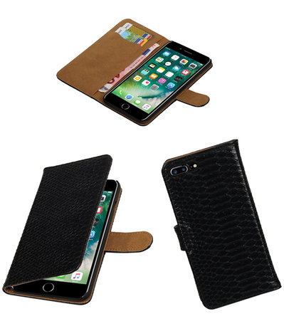 Zwart Slang booktype wallet cover hoesje voor Apple iPhone 7 Plus