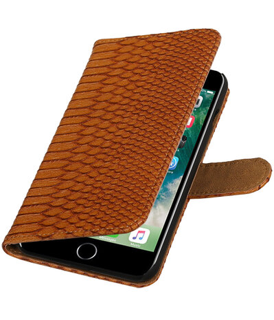 Bruin Slang booktype wallet cover hoesje voor Apple iPhone 7 Plus