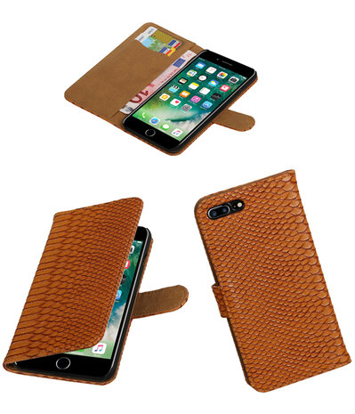 Bruin Slang booktype wallet cover hoesje voor Apple iPhone 7 Plus