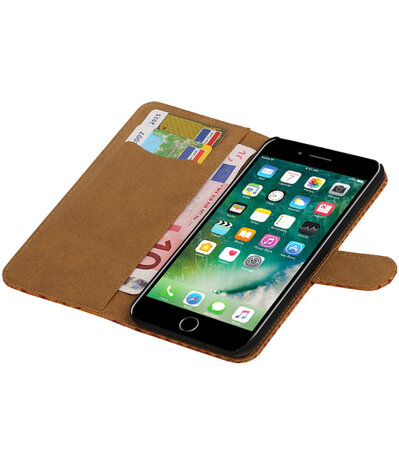 Bruin Slang booktype wallet cover hoesje voor Apple iPhone 7 Plus