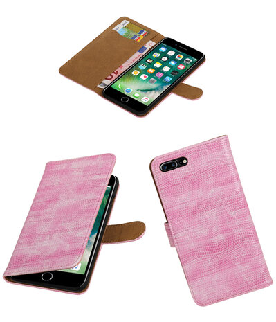 Roze Mini Slang booktype wallet cover hoesje voor Apple iPhone 7 Plus