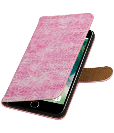 Roze Mini Slang booktype wallet cover hoesje voor Apple iPhone 7 Plus