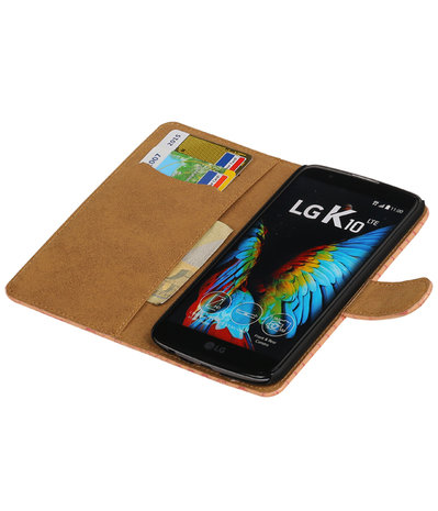 Roze Slang booktype wallet cover hoesje voor LG K10