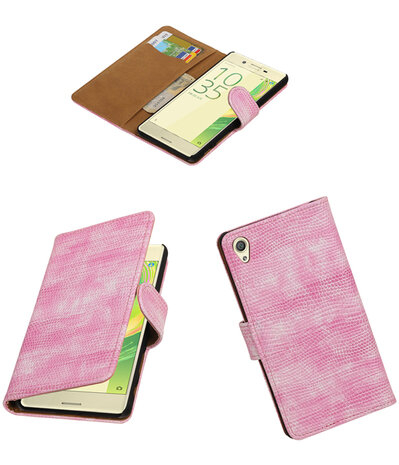 Roze Mini Slang booktype cover hoesje voor Sony Xperia X