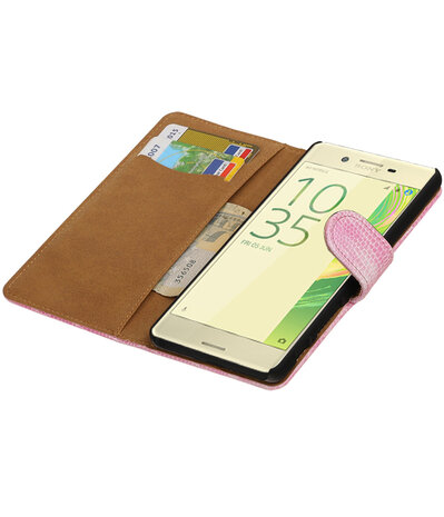 Roze Mini Slang booktype cover hoesje voor Sony Xperia X