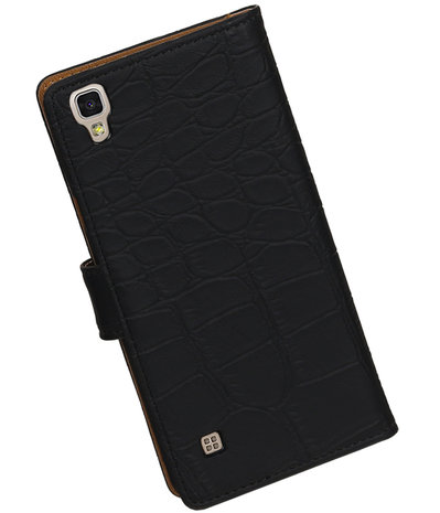 Zwart Krokodil booktype wallet cover hoesje voor LG Stylus 2 Plus
