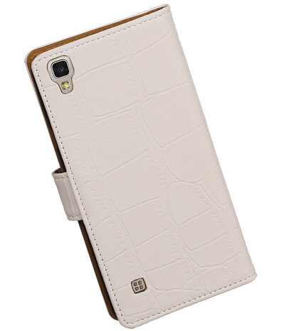 Wit Krokodil booktype wallet cover hoesje voor LG X Power