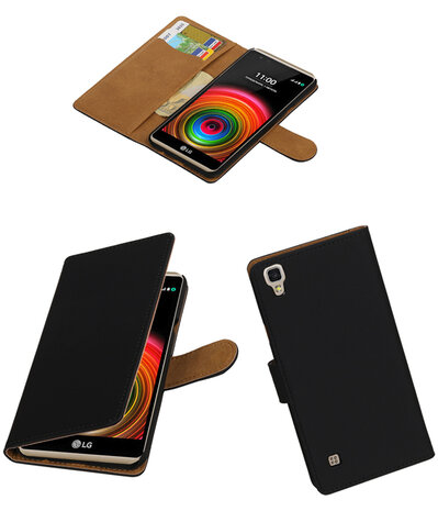 Zwart Effen booktype wallet cover hoesje voor LG X Power