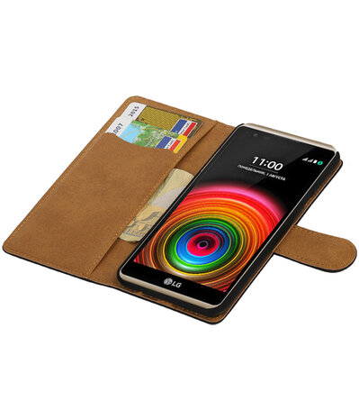 Zwart Effen booktype wallet cover hoesje voor LG X Power