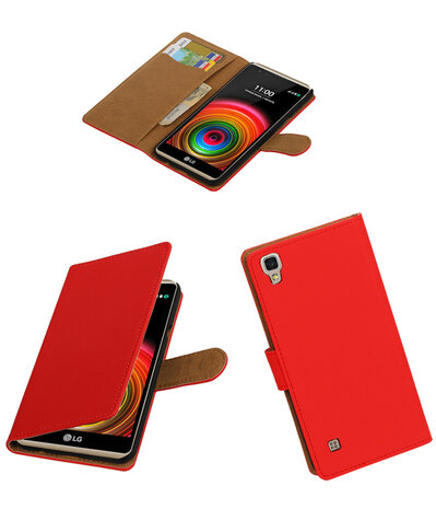 Rood Effen booktype wallet cover hoesje voor LG X Power